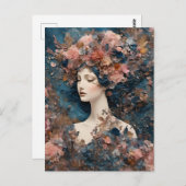 Frau mit rosa Blume, gemischte Medienkollektion Postkarte (Vorne/Hinten)