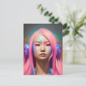 Frau mit rosa Haar Postkarte (Stehend Vorderseite)