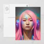 Frau mit rosa Haar Postkarte (Vorne/Hinten)