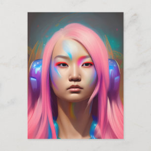 Frau mit rosa Haar Postkarte