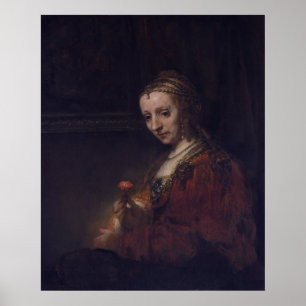 Frau mit rosa Narbe von Rembrandt van Rijn Poster