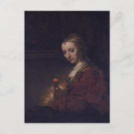 Frau mit rosafarbener Nelke von Rembrandt van Rijn Postkarte
