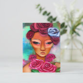 Frau mit Rose, gemischte Medienkollektion Postkarte (Stehend Vorderseite)