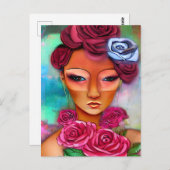 Frau mit Rose, gemischte Medienkollektion Postkarte (Vorne/Hinten)