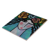 Frau mit Rose in ihrem Haar Fliese (Seite)