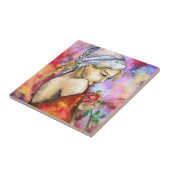 Frau mit Rose Keramik Tile Fliese (Seite)