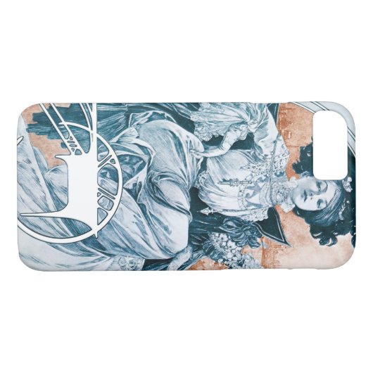 Frau mit Rose, Mucha Case-Mate iPhone Hülle (Rückseite (Horizontal))