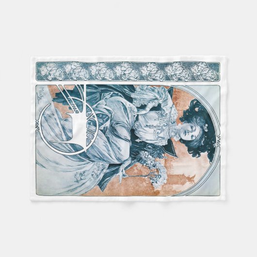Frau mit Rose, Mucha Fleecedecke (Vorderseite (Horizontal))