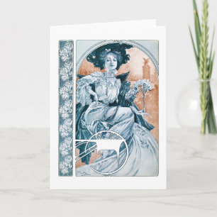 Frau mit Rose, Mucha Karte