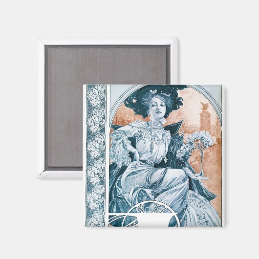 Frau mit Rose, Mucha Magnet (Vorderseite/Rückseite)