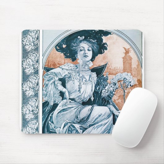 Frau mit Rose, Mucha Mousepad (Mit Mouse)