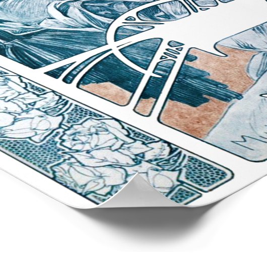 Frau mit Rose, Mucha Poster (Ecke)