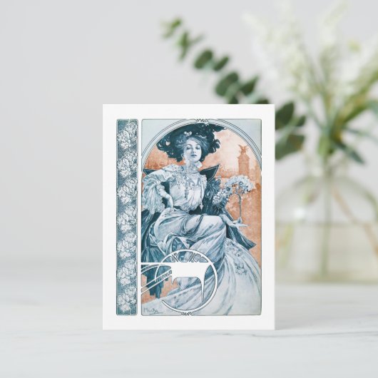 Frau mit Rose, Mucha Postkarte (Stehend Vorderseite)