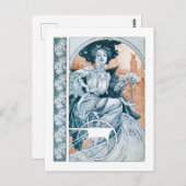 Frau mit Rose, Mucha Postkarte (Vorne/Hinten)