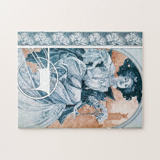 Frau mit Rose, Mucha Puzzle (Horizontal)