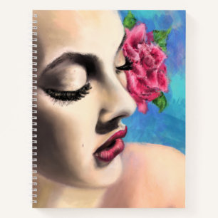 Frau mit Rose-Notebook Notizblock