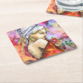 Frau mit Rose Paper Untersetzer (angewinkelt)