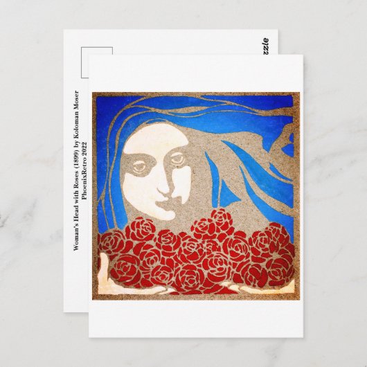 Frau mit Rose Postkarte (Vorne/Hinten)