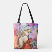 Frau mit Rose Tote Tag Tasche (Rückseite)