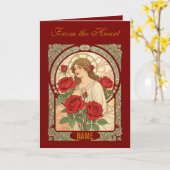 Frau mit Rosen romantische Illustration Karte (Gelbe Blume)