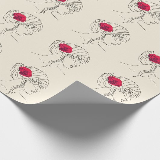 Frau mit Rote Rose auf dem Haar Geschenkpapier (Ecke)