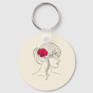 Frau mit Rote Rose auf dem Haar Schlüsselanhänger