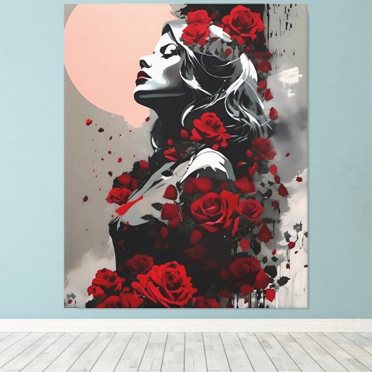 Frau mit Rote Rosen Leinwanddruck (Insitu (Holzboden))