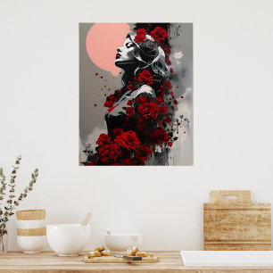 Frau mit Rote Rosen Poster