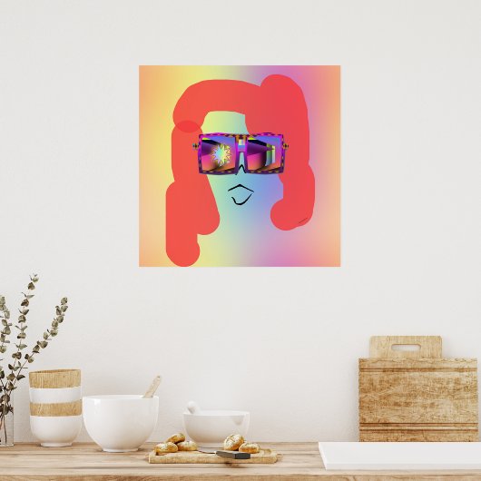 Frau mit rotem Haar + Sonnenbrille Poster (Küche)