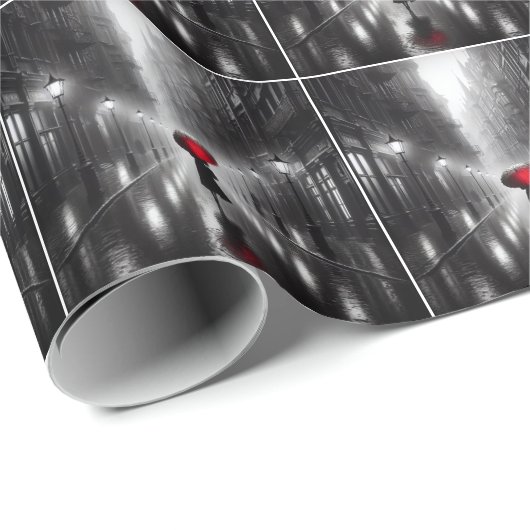 Frau mit rotem Regenschirm Geschenkpapier (Rolleneckpunkt)