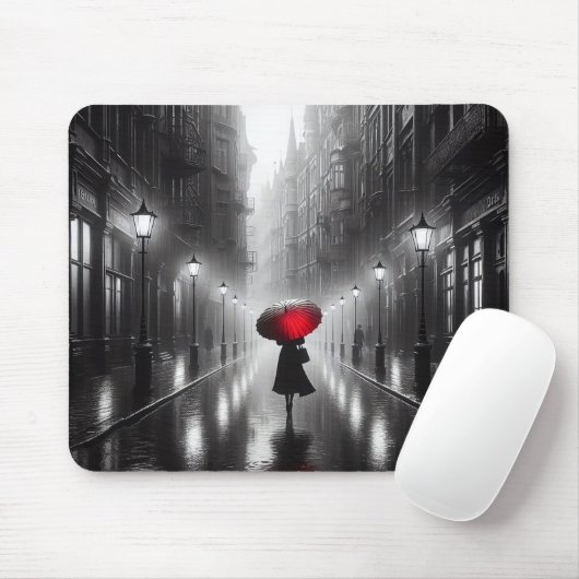 Frau mit rotem Regenschirm Mousepad (Mit Mouse)