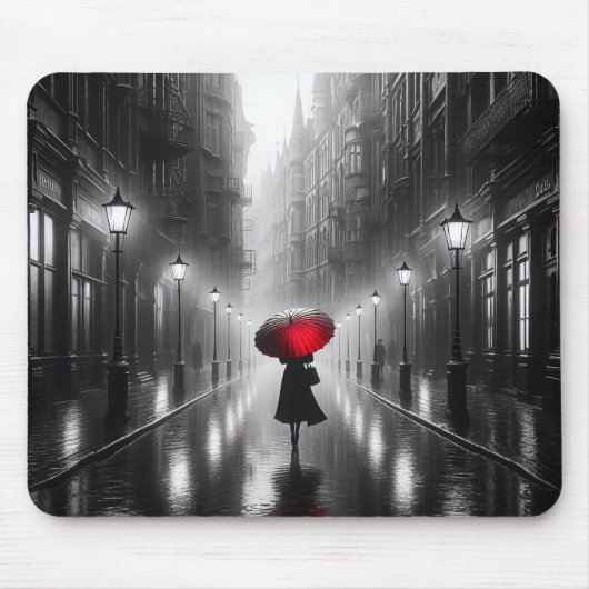 Frau mit rotem Regenschirm Mousepad (Vorne)