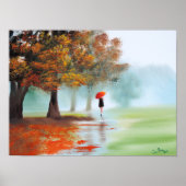 Frau mit rotem Schirm Herbstlandschaft Kunst Poster (Vorne)
