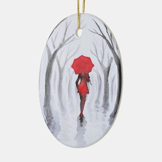 Frau mit rotem Schirm Keramik Ornament (Links)