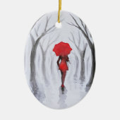 Frau mit rotem Schirm Keramik Ornament (Vorne)