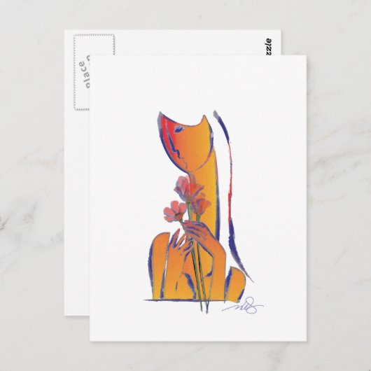 Frau mit roten Blume Postkarte (Vorne/Hinten)