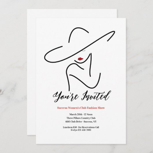 Frau mit roten Lippen Einladung (Vorne/Hinten)