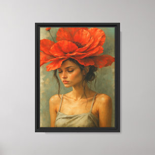 Frau mit roter Klatschmohnblume Leinwanddruck