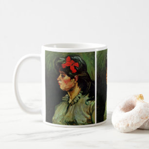 Frau mit roter Schleife Porträt von Vincent van Go Kaffeetasse