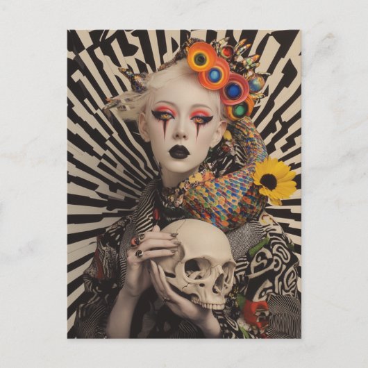 Frau mit Schädel Postkarte (Vorderseite)
