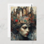 Frau mit Schloss auf ihrem Kopf Postkarte (Vorne/Hinten)