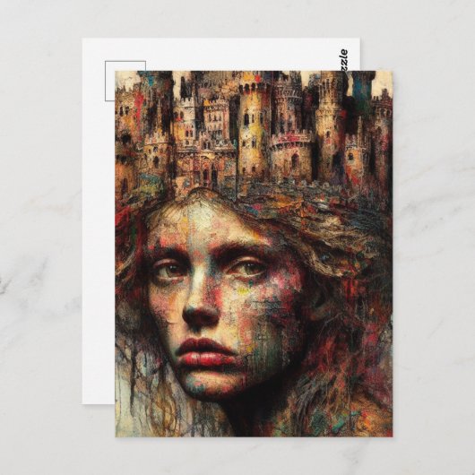 Frau mit Schloss auf ihrem Kopf Postkarte (Vorne/Hinten)