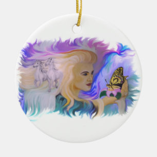 Frau mit Schmetterling und Pferd Keramikornament