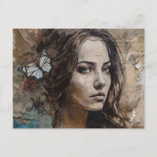 Frau mit Schmetterlingen Mixed Media Postkarte