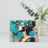 Frau mit Schmetterlingen Postkarte (Stehend Vorderseite)