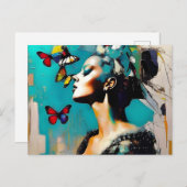 Frau mit Schmetterlingen Postkarte (Vorne/Hinten)