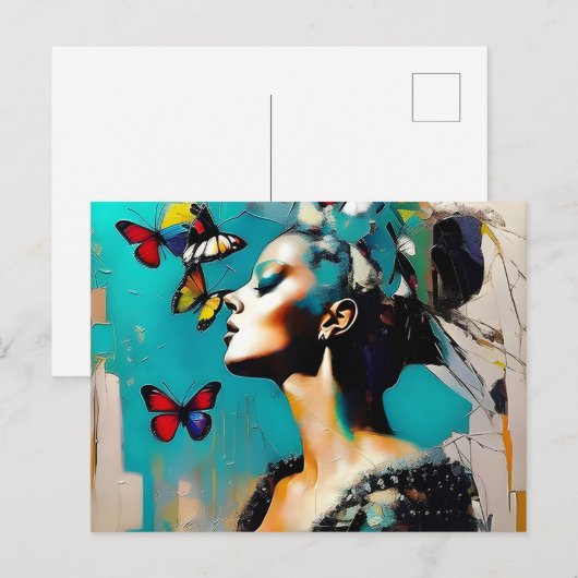 Frau mit Schmetterlingen Postkarte (Vorne/Hinten)