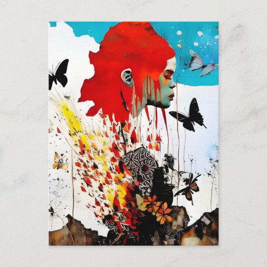 Frau mit Schmetterlingen Postkarte (Vorderseite)