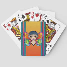 Frau mit Schmetterlingsflügeln beim Kartenspielen Spielkarten