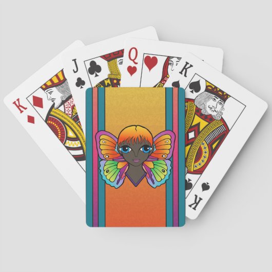 Frau mit Schmetterlingsflügeln beim Kartenspielen Spielkarten (Rückseite)